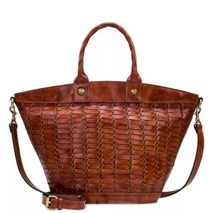 Patricia Nash Emiliano Woven Leather Tote Crossbody Bag Brown Cognac Color